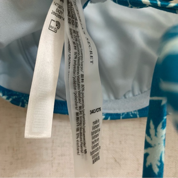 Victorias Secret Blue Palm Tree Underwire Balconette Bikini Top and Bottom M 34C - Picture 7 of 7